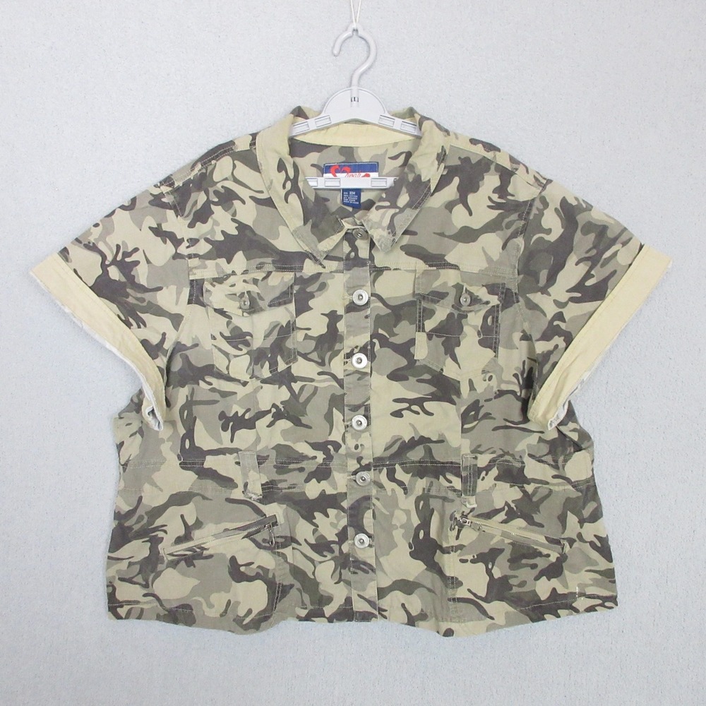 Mwah Jeans Camouflage Utility‎ Jacket Women's Plus Size 30W Short Sleeve